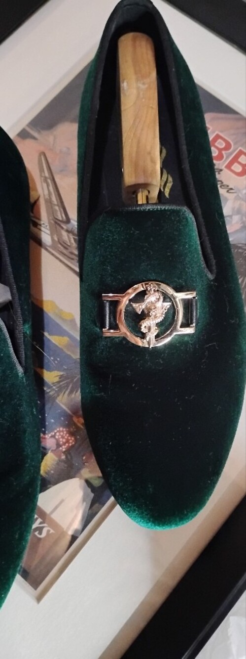 Harpelunde Medical Symbol Buckle Green Velvet Loafers. Size 13 - Picture 7 of 7